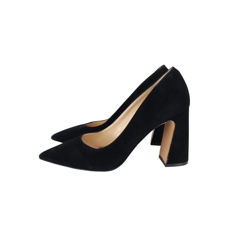 Vince Camuto Black Suede Angular Block Heel Pointed Toe Heel Size 8 - Picture 2 of 9